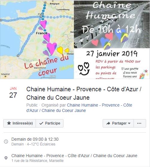 Annonce Chaine Humaine - Provence - Côte d'Azur - Chaine du Coeur Jaune